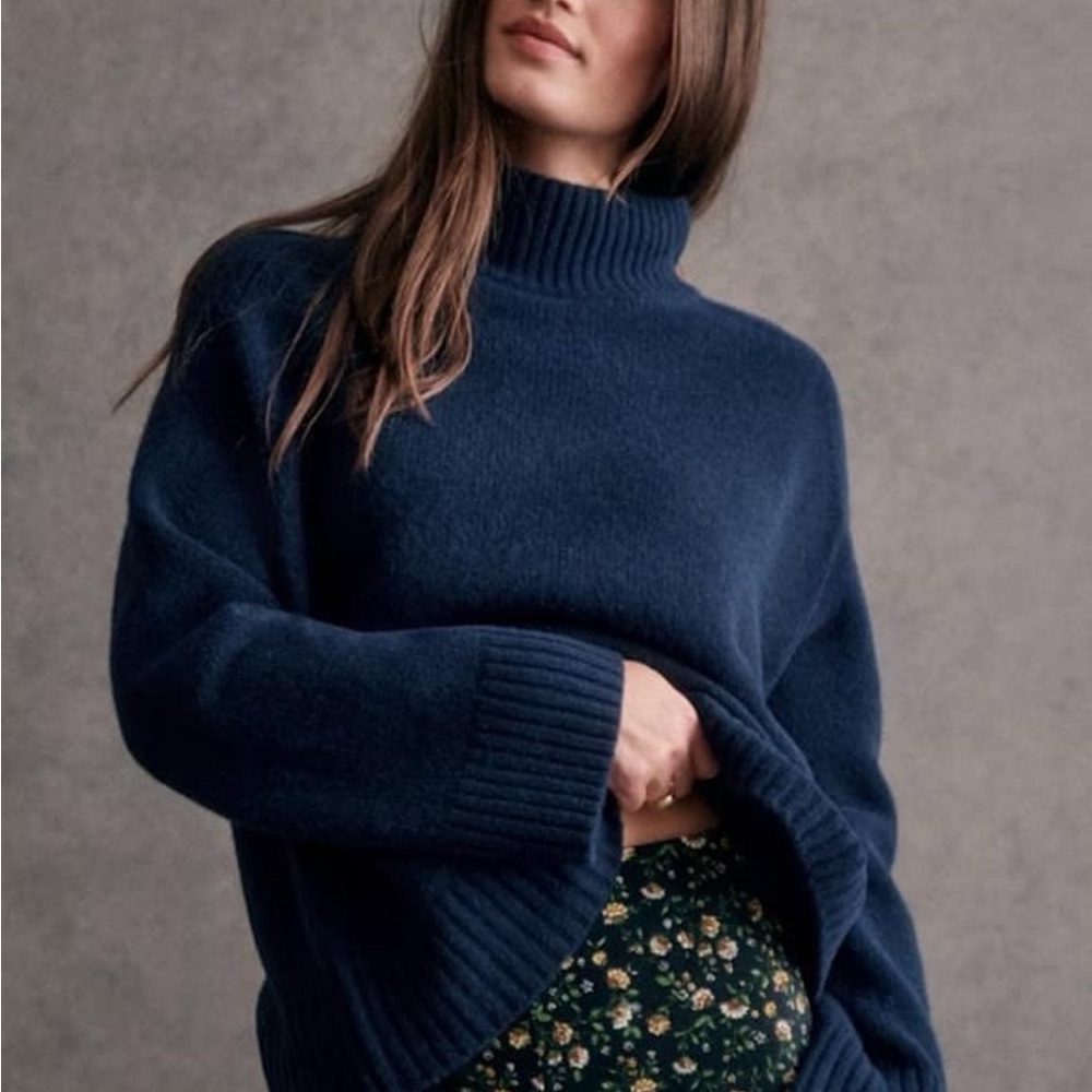 Sezane Deep Blue Turtleneck Sweater